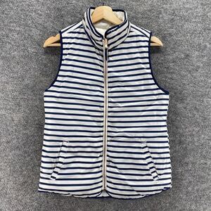 Kensie Vest Women S Small White Striped Full Zip High Neck Sleeveless Pockets